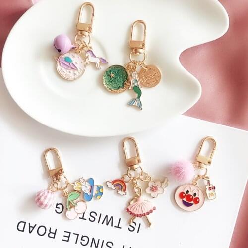 Metal Ballet Girls Unicorn Astronaut Spaceman Keychain Keyring For Airpods 1 2 Accessories Case Protective Cover Bag Keyrings