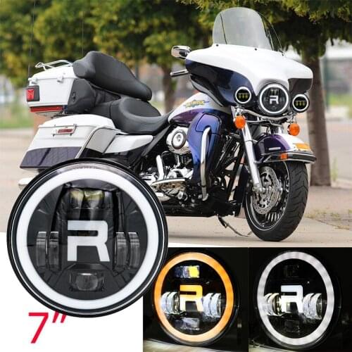 Motorcycle 7 inch Moto LED Headlight with 4-1/2"4.5" LED Passing Lamps Fog Lights & 7"Bracket For Honda Touring Electra Glide