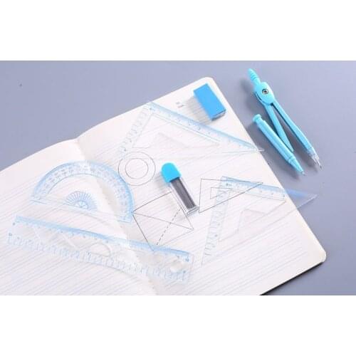 Student Supplies Cartoon Multi-Function Mathematical Drawing Set Plastic Compasses 7-Piece Cute Stationery Wholesale