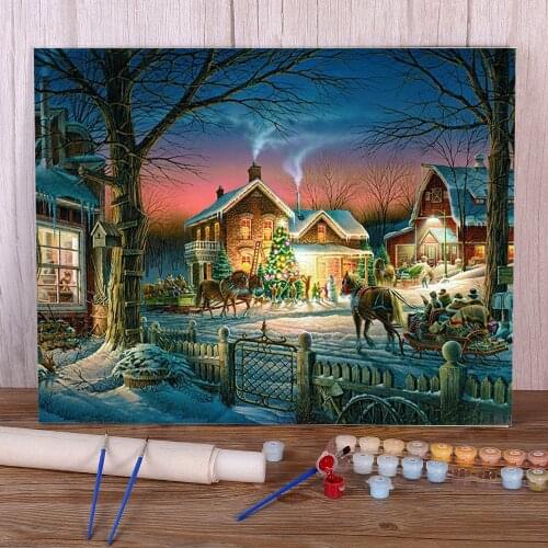 Christmas Village Painting By Numbers Kit Acrylic Paints 40*50 Paiting By Numbers Decorative Paintings For Wholesale