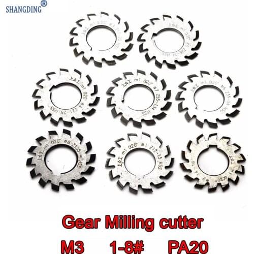 M3 Modulus PA20 degrees NO.1-NO.8 8pcs/set HSS Gear Cutters Set Free shipping machine tools accessories