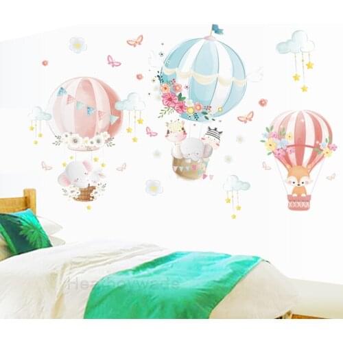 Cartoon Animals Hot air Balloon Wall Stickers for Children Kids room rooms Nursery Wall Decor Removable PVC Wall Decals Murals