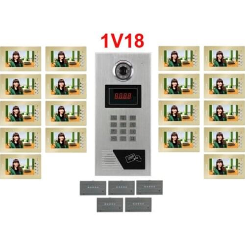 New Building Video Intercom System 7"LCD Video Door Phone CCD Camera Password&ID Card Function for 18-Apartments Video Doorbell