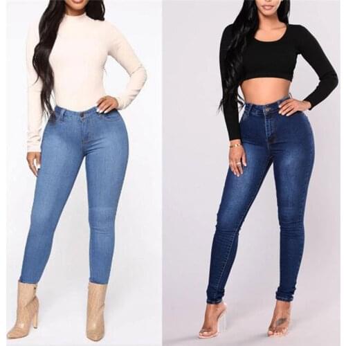 Fall 2021 Ladies Pencil Pants New Ladies Casual Thin Mid Waist Push Up Stretch Washing Fashion Street Zipper Skinny Jeans