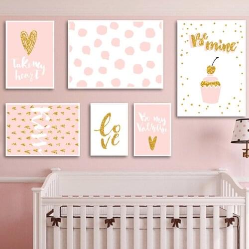 Simple Pink Series Heart-shaped Cake Canvas Painting Print Poster Picture Wall Home Children Bedroom Decoration A2 A3 A4