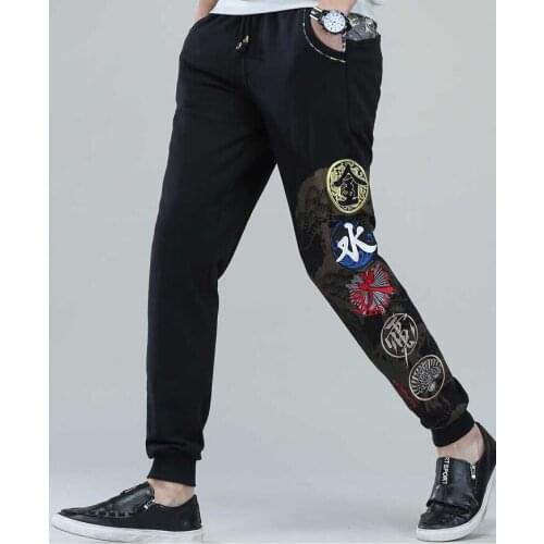 Japanese style casual pants man embroidery cotton pants youth sports thin pants men spring