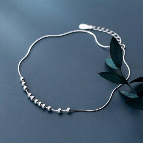 Real 925 Sterling Silver Simple Little Balls Bracelets for Women Fashion Link Chain Anklet Fine Jewelry Bijoux Beautiful Gift