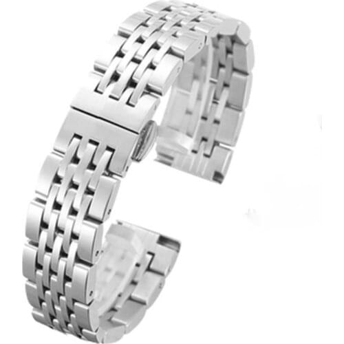 19mm Suitable For Tissot Le Locle T41 18mm Flat Stainless Steel Solid Butterfly Buckle Seven-bead Strap 20mm 21mm WatchBands
