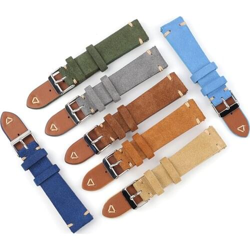 Suede Leather Watchband Strap 18mm 19mm 20mm Quick Release Watch Strap Belt Handmade Stitched Retro Aatch Accessories