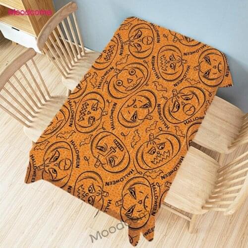 Hand Drawn Halloween Pumpkin Ghost Orange Color Home Decorative Linen Table Cloth Cover Tapestry Black Purple Desk Tablecloth