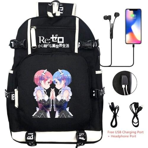 ReLife in a different world from zero Rem Ram Backpack Shoulder Travel Bag Rucksack BookBag Knapsack for Teens Kids Students