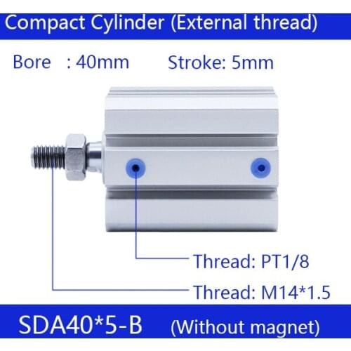 SDA40*5-B 40mm Bore 5mm Stroke External thread Compact Air Cylinders Dual Action Air Pneumatic Cylinder