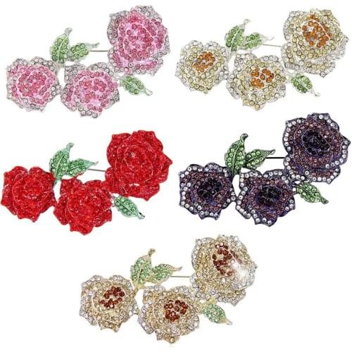 Gorgeous Wedding Big Rose Flower Brooch Pin Austrian Crystal rose plant flower occasion lapel pin broach