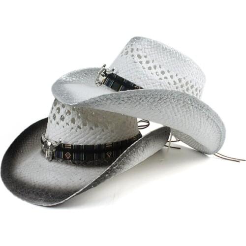 2019 Women Men Hollow Western Cowboy Hat Lady Dad Handmade Bohemia Sombrero Hombre Straw Cowgirl Jazz Sun Caps Size 56-58CM