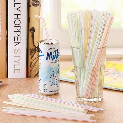 200pcs Plastic Drinking Straws 8 Inches Long Multi-Colored Striped Bedable Disposable Straws Party Multi Colored Rainbow Straw