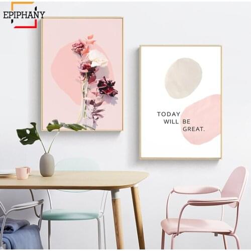 Modern Wall Art Inspired Print Blush Pink Bedroom Wall Decor Positive Affirmation Quote Nordic Fashion Flower Posers and Prints