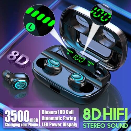TWS Wireless Bluetooth 5.0 Earphone 3500mAH Battery LED Display Earbuds Volume Control HIFI Stereo Headset Wireless Earbuds