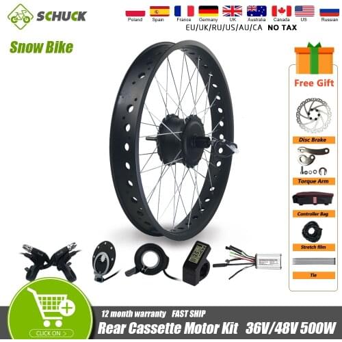Fat Tire Bicycle 36V 48V 500W Ebike 20'' 26'' 4.0 Dropout 170mm Rear Rotate Hub Motor Wheel For Snow Beach Bike Conversion Kit