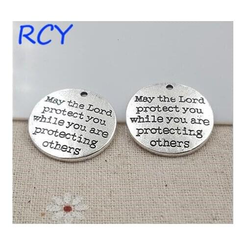 Top Quality 5 Pieces/lot 25mm Round Disc Letter Printed may the lord protect you while you are protecting others charms