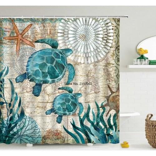 Sea Turtle Bath Curtain Waterproof Shower Curtain Octopus Bathroom Curtains with 12 Hooks 3D Print Curtain for Bathroom