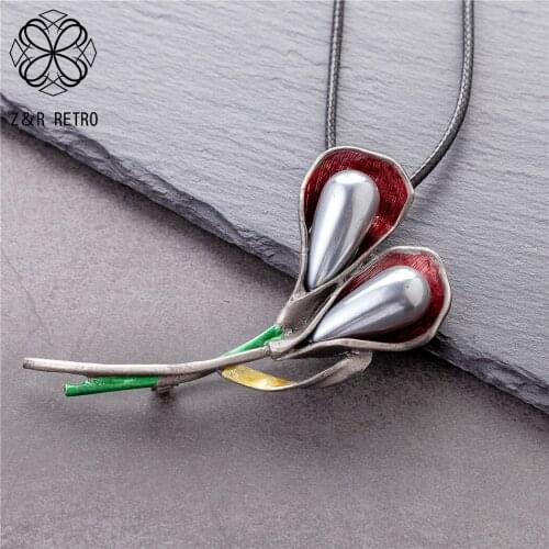 Flower Long Necklace for Women Vintage Plant Jewelry Pendant Color Stone Beads Suspension Rope Chains Chokers Jewellery 2021 New