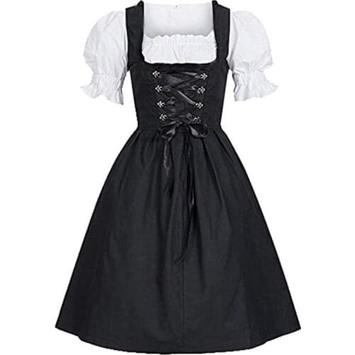 Womens German Dirndl Dress Traditional Bavarian Beer Girl Oktoberfest Costumes for Halloween Carnival Plus Size S-5XL