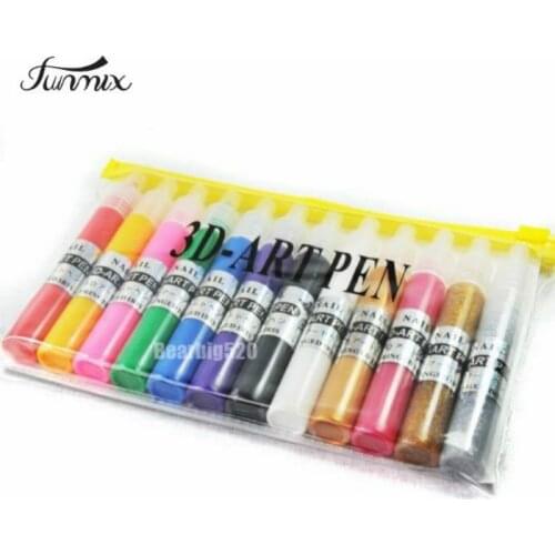 12 Colors Professional Beautiful Finger Nail Design Paint Pen UV Gel Acrylic Nail Art Polish DIY Set