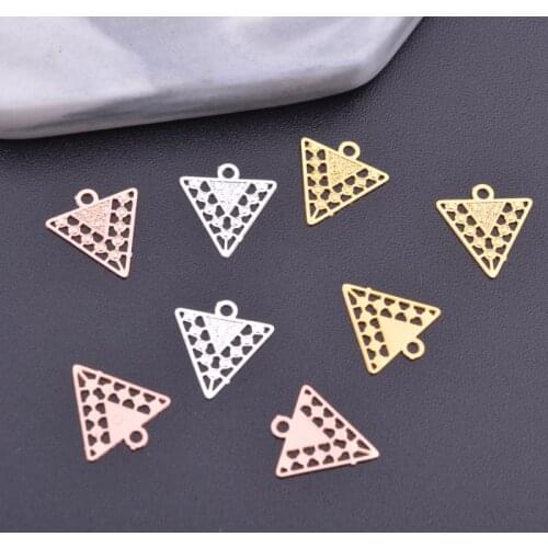 12pcs 10*12mm DIY Jewelry Making Yellow Gold Color Mini Triangle Charms Silver Plated Small Pendant