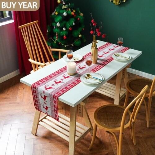 2021 Christmas Decoration Table Runner Cotton and Linen Embroidered Yarn-dyed TV Cabinet Porch Table Cloth Dustproof Tablecloth