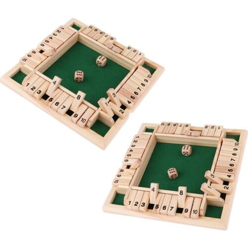 2x Wooden 4 Sided 10 Number Shut The Box Dice Board Game For Kids Adults
