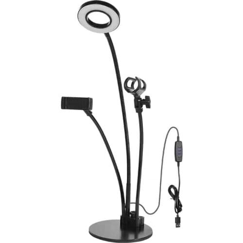 3 in 1 Food Merchandise Shooting Selfie Ring Fill Light Lamp w/Phone Clip & Mic Holder Stand Makeup Live Stream Studio Lighting