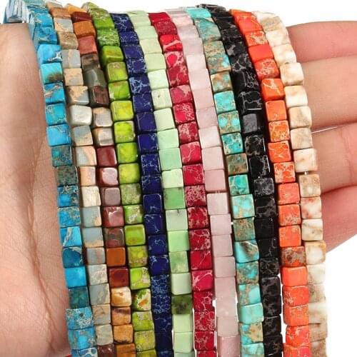 4mm Natural Stones Sediment Imperial Jaspers Loose Spacer Square Cube Beads for Jewelry Making DIY Bracelet Accessories 15
