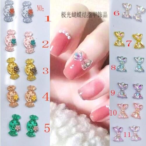 50pcs/Pack Japan Korea Nail Art Parts Decals Resin Symphony Colorful Bow Knot Candy 3D DIY Metal Accessories Sticker Tools