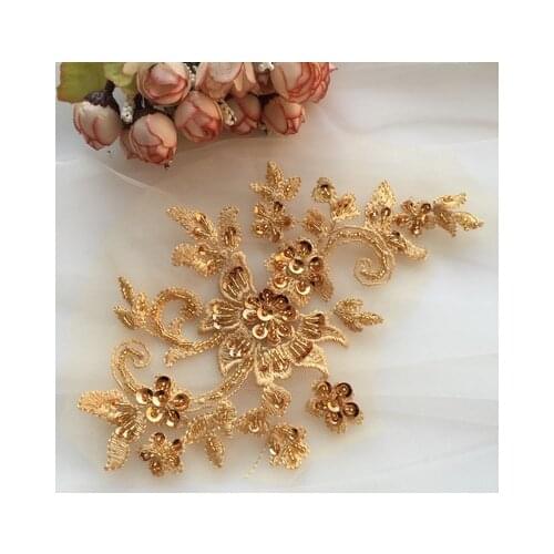 CHAO Multi-color Handmade Beaded Lace flowers DIY Wedding Dress Skirt Sweater Stitching flowers Gold Blue Pink