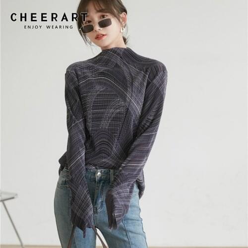 CHEERART Aurora Line Long Sleeve Top Turtleneck T Shirt Women Fall 2020 Tshirt Designer Clothes Ladies Fashion Tops Clothing
