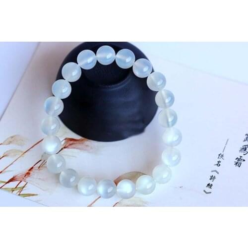 Top Grade Natural White Moonlight Stone Loose Beads Stretch Bracelet