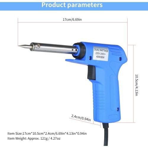 40W/80W Adjustable Double Power Electric Soldering Iron Gun type Electric Soldering Iron Power Soldering Iron Gun Blue DIY Tools