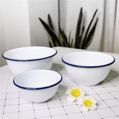 Enamel bowl, enamel White Retro nostalgic dessert bowl, enamel salad bowl, cooking bowl, soup bowl