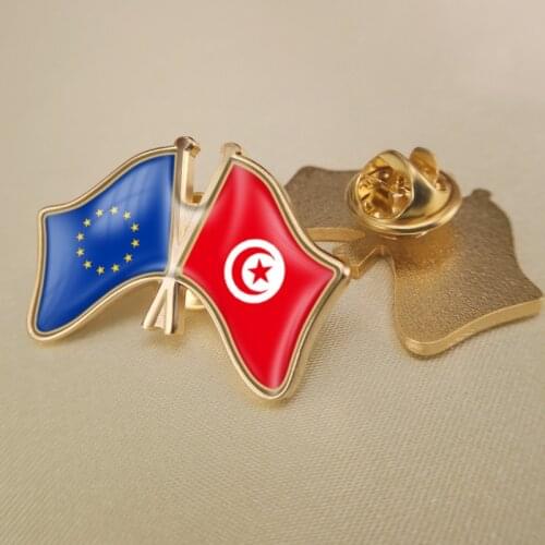 European Union and Tunisia Crossed Double Friendship Flags Lapel Pins
