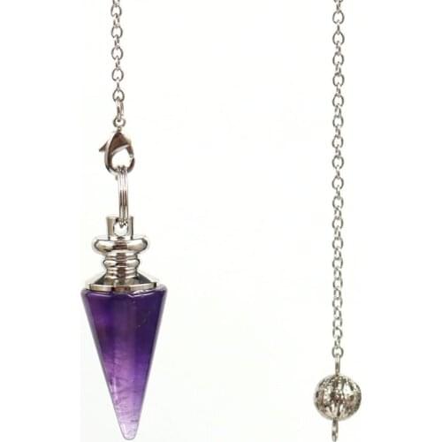 FYSL Silver Plated Hexagon Pyramid Amethysts Stone Pendant Link Chain Rose Pink Quartz Pendulum Jewelry