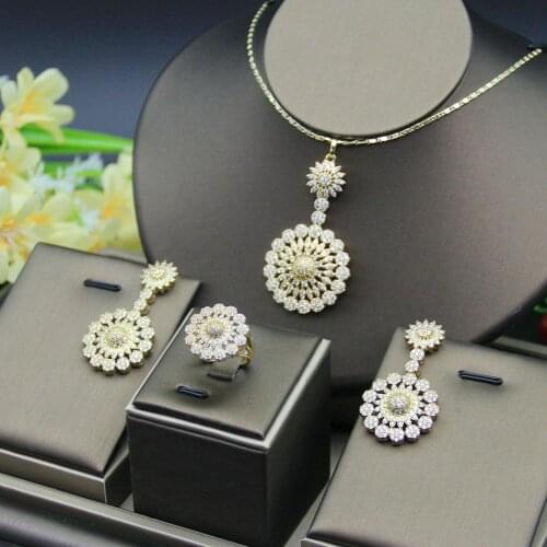 HERHOME 3 PCS Luxury Nigeria CZ Zircon Jewelry Set Women Wedding Dress India Africa Bride Necklace Earrings Accessory
