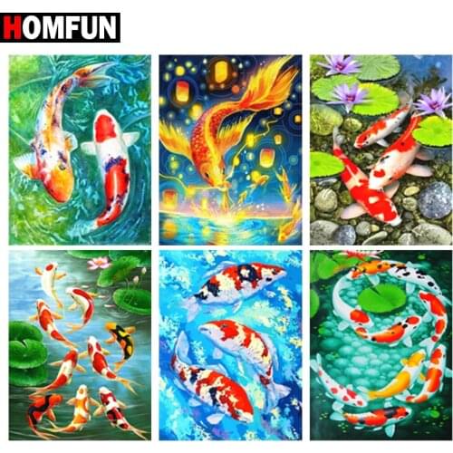 HOMFUN Square Round Drill 5D Diamond Painting Environmental Crafts Full Diamond Embroidery "Animal fish scenery" Home decor