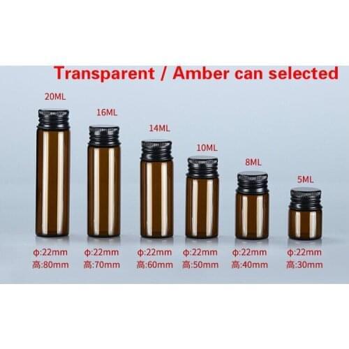 2PCS 5/8/10/14/16/20/25ml Clear/ Amber Color Glass Bottles Vials Jars With Black Cap DIY Wedding Home Decor Storage Jars Decor