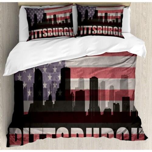 City Pittsburgh Duvet Cover Set Grunge Themed Flag 3 Piece Bedding Set Pale Dried Rose Pale Taupe Pale Eggplant Dark Taupe Grey