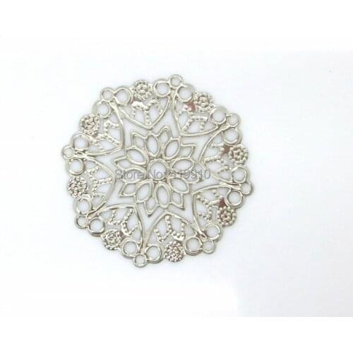 Free shipping-100Pcs Embellishment Findings Filigree Connectors Flower Silver Tone Hollow Gift Decoration DIY 3.5x3.3cm,D0169