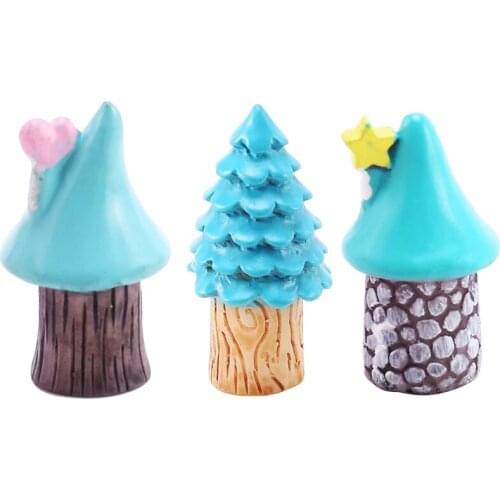 Miniature Fairy Garden Vase Mushroom House Ornament Dollhouse Plant Pot Figurine DIY Outdoor Decor Home Decoration (Blue)