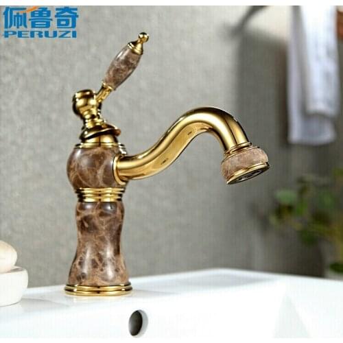 Bathroom marble full copper gold tap with cold and hot water washs face basin bibcock Vintage Antique European style