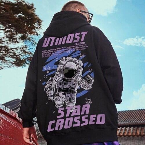 Autumn and winter big yards plus velvet tide brand handsome astronaut hooded fried street dressed in a hoodie mens jacket