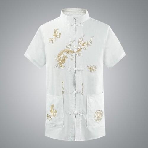 Mens Short Sleeve Kung Fu Shirts for MenTraditional Chinese Style Embroider Dragon Tang Suit Clothing Kung Fu Men Shirts