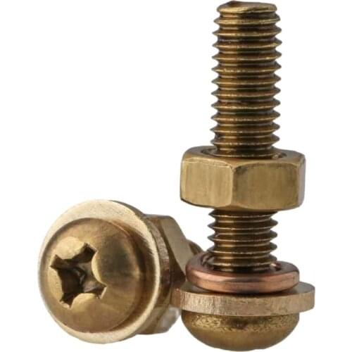 M3M4M5M6 Brass Screw Nut Set Large Full Cross Round Head Head Screw with Flat Bounce Shimorteeth 10Pcs